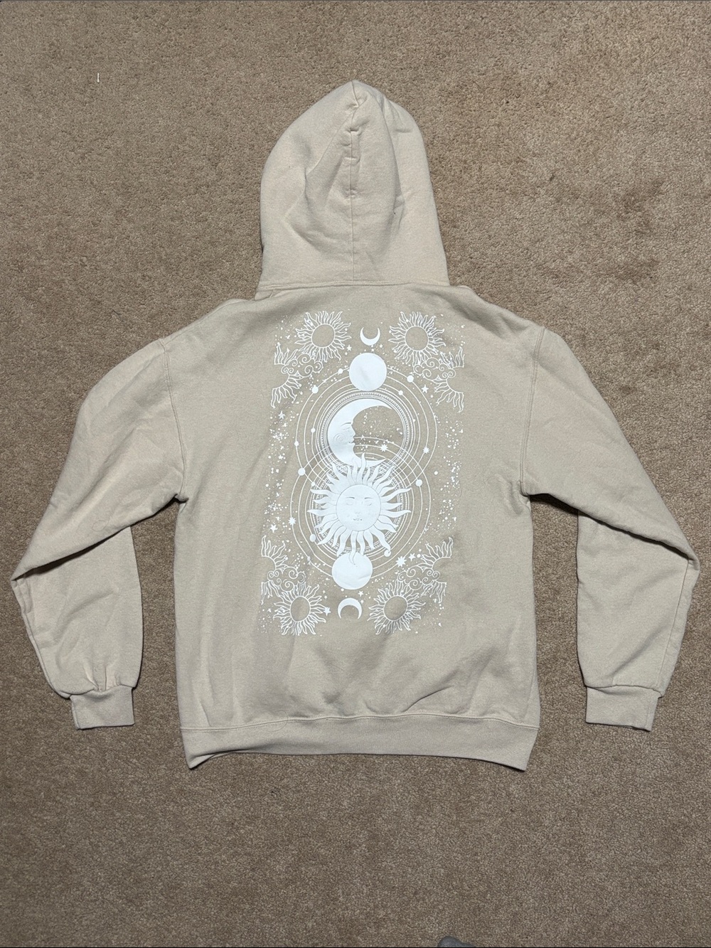 Beige Sun & Moon Graphic Pullover Hoodie
